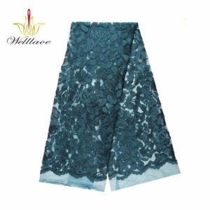 Teal Tone Floral Polyester Embroidered Mesh Fabric DM1129