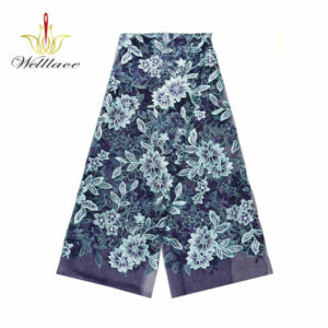 Navy Floral Polyester Embroidered Mesh Fabric DM1133