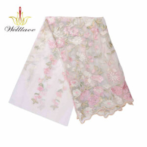 Soft Pastel Polyester Embroidered Mesh Fabric DM1150