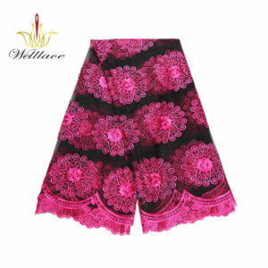Fuchsia Floral Polyester Embroidered Mesh Lace Fabric DM1154
