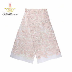 Pale Pink Polyester Embroidered Mesh Fabric for Dresswear DM1159