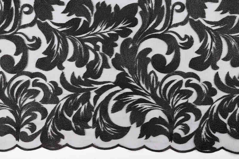 Black Milk-Silk Style Matte Embroidered Mesh Lace Fabric DM1167 - Image 2