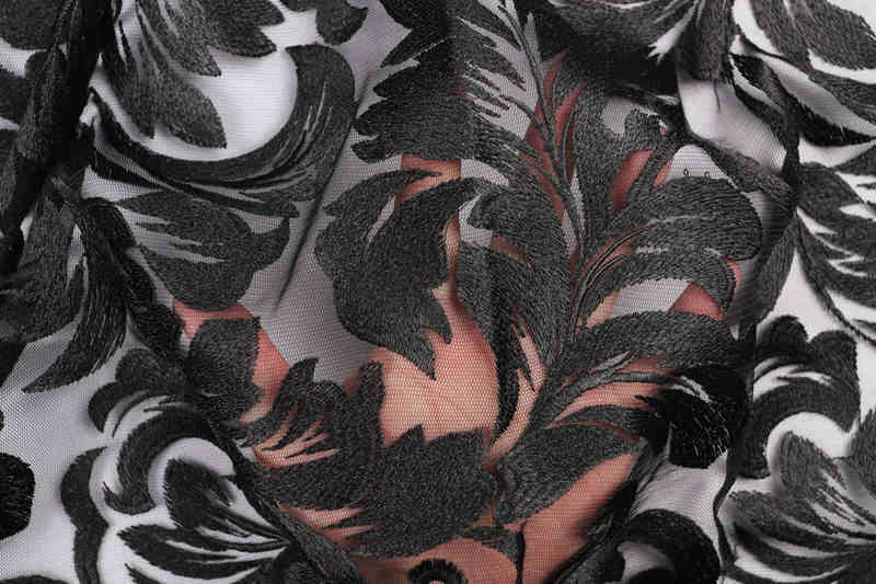 Black Milk-Silk Style Matte Embroidered Mesh Lace Fabric DM1167 - Image 3