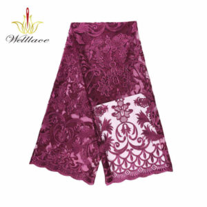 Wine Milk-Silk Style Matte Embroidered Mesh Fabric DM1173