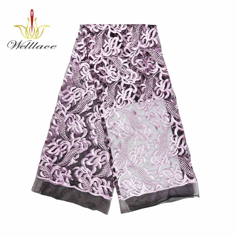 Black and White Scroll Polyester Embroidered Mesh Fabric DM1179