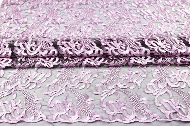 Black and White Scroll Polyester Embroidered Mesh Fabric DM1179 - Image 2
