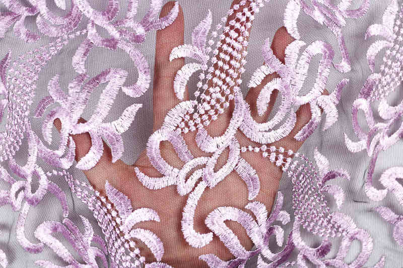 Black and White Scroll Polyester Embroidered Mesh Fabric DM1179 - Image 3