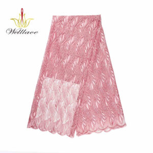 Pink Feather-Style Polyester Embroidered Mesh Fabric DM1184