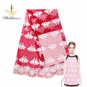 Red Milk-Silk Style Matte Embroidered Mesh Fabric DM1219