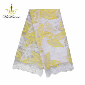Yellow Milk-Silk Style Matte Embroidered Mesh Fabric DM1232