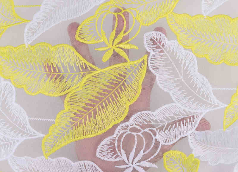 Yellow Milk-Silk Style Matte Embroidered Mesh Fabric DM1232 - Image 2