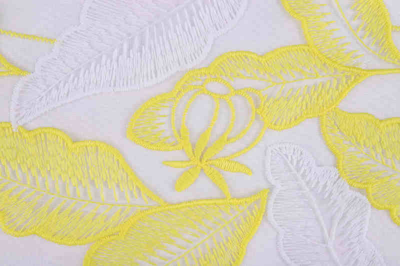 Yellow Milk-Silk Style Matte Embroidered Mesh Fabric DM1232 - Image 3