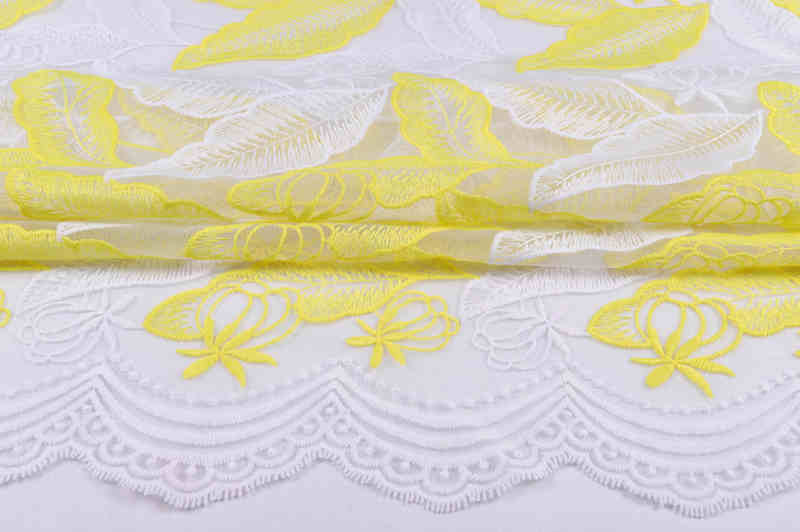 Yellow Milk-Silk Style Matte Embroidered Mesh Fabric DM1232 - Image 4
