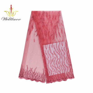 Pink Tonal Polyester Embroidered Mesh Fabric DM1271