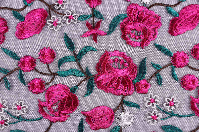 Fuchsia Rose Polyester Embroidered Mesh Fabric DM1298 - Image 3
