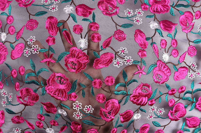 Fuchsia Rose Polyester Embroidered Mesh Fabric DM1298 - Image 4