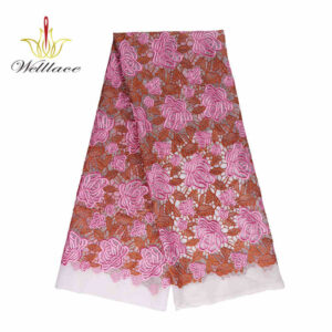 Rose Gold-Look Polyester Embroidered Mesh Fabric DM1302