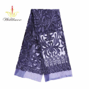 Navy Tonal Polyester Embroidered Mesh Lace Fabric DM1311