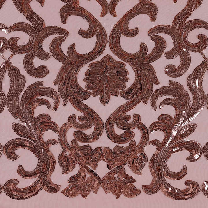 Rose Gold Baroque Sequin Embroidered Mesh Fabric DMN1006S
