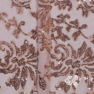 Champagne Floral Sequin Embroidered Mesh Fabric DMN1008S