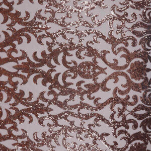 Rose Gold Vine Sequin Embroidered Mesh Fabric DMN1010S