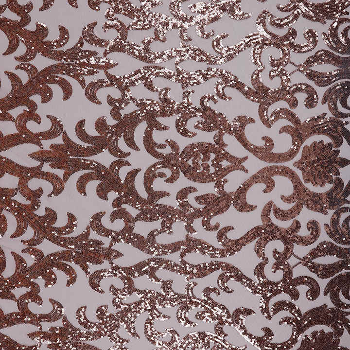 Rose Gold Vine Sequin Embroidered Mesh Fabric DMN1010S