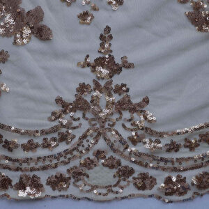 Champagne Floral Sequin Embroidered Mesh Fabric DMN1015S