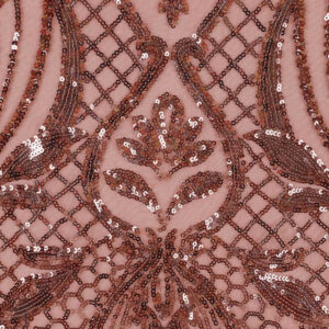 Rose Gold Lattice Sequin Embroidered Mesh Fabric DMN1018S