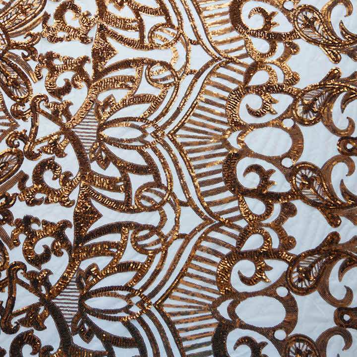 Metallic Scroll Sequin Embroidered Mesh Fabric DMN1026S