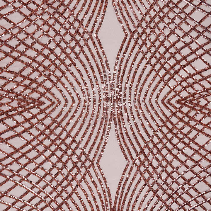Rose Gold Geometric Sequin Embroidered Mesh Fabric DMN1028S