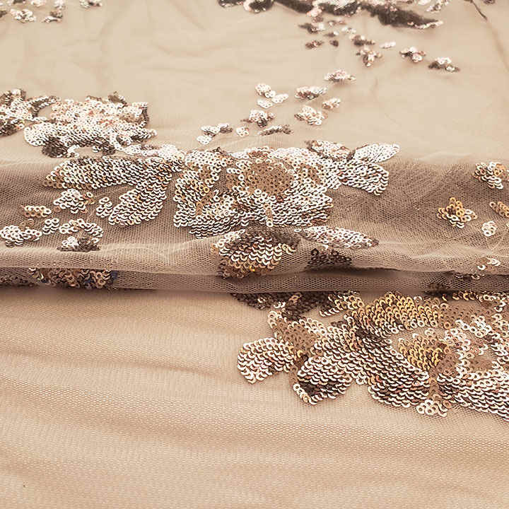 Floral Scatter Sequin Embroidered Mesh Fabric DMN1034S