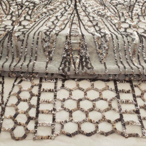 Geometric Trellis Sequin Embroidered Mesh Fabric DMN1036S