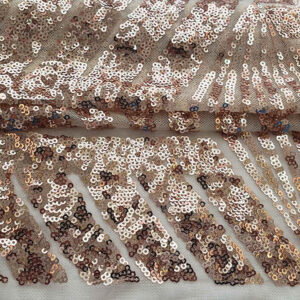 Geometric Chevron Sequin Embroidered Mesh Fabric DMN1040S