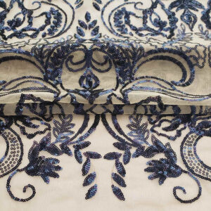 Navy Baroque Sequin Embroidered Mesh Fabric DMN1042S
