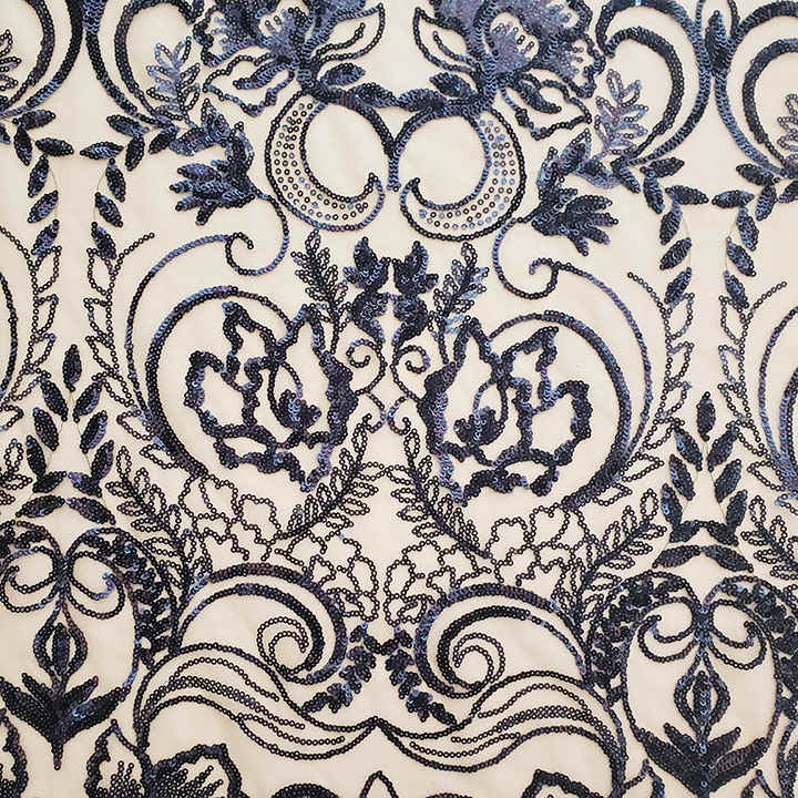 Navy Baroque Sequin Embroidered Mesh Fabric DMN1042S - Image 2