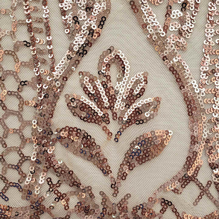 Champagne Art Deco Sequin Embroidered Mesh Fabric DMN1044S