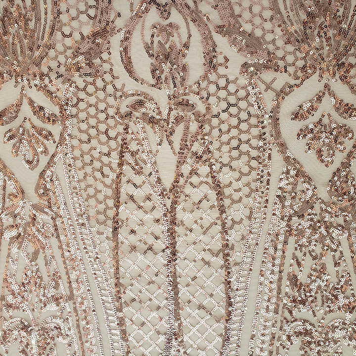 Champagne Art Deco Sequin Embroidered Mesh Fabric DMN1044S - Image 2