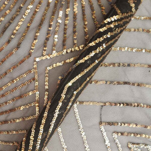 Black Gold Geometric Sequin Embroidered Mesh Fabric DMN1046S