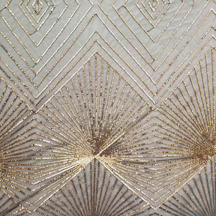 Black Gold Geometric Sequin Embroidered Mesh Fabric DMN1046S - Image 2