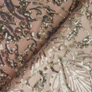 Art Deco Leaf Sequin Embroidered Mesh Fabric DMN1048S