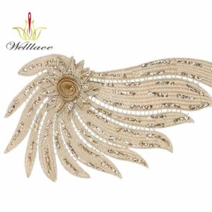 Gold Glitter 3D Hand-Sewn Floral Lace Applique for Shoulder and Chest Decoration ETN10004