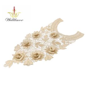 Pure Gold Metallic Thread Embroidered Neckline Applique for Women’s Dress ETN1009