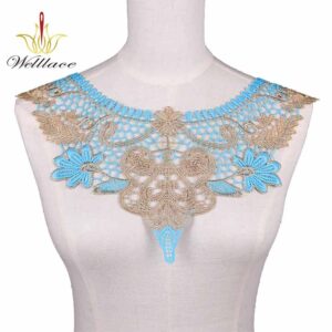 Elegant Gold and Color Thread Embroidered Neckline for Robe and Dress Decoration ETN10211