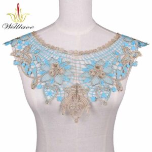 Gold Thread Embroidered Collar Motif for Kaftan Abaya and Fashion Dress ETN10219