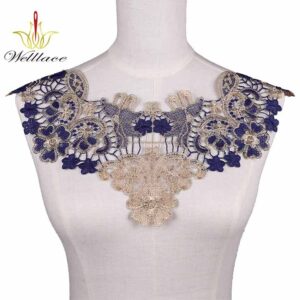 Bold Metallic Embroidery Neckline Applique for African and Middle East Garments ETN10225