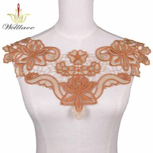 Premium-Look Color Thread Neckline Patch with Gold Embroidery for Apparel ETN10255