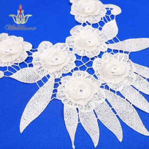 White Polyester 3D Hand-Sewn Floral Neckline and Collar Applique ETNH1011