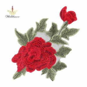 Red Rose Mesh-Backed Embroidered Patch for Apparel Decoration ETPM2006
