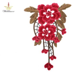 Dimensional Red Flower Embroidered Applique Patch for Decorative Apparel ETPM2012
