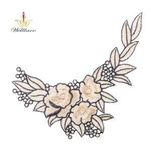 Ivory and Black Floral Embroidered Patch for Classic Garment Decoration ETPM2013